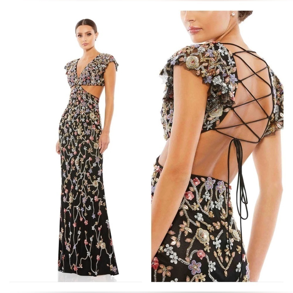 Mac Duggal 5564 NWT Chic V-neckline Maxi Sheath Dress